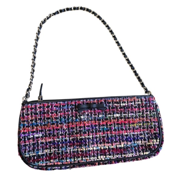 Talbots Handbags - Talbots Tweed Purse Chain Shoulder Strap Bag Black Multicolor Small